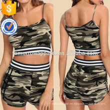 Cinta de rayas Detalle de camuflaje Cami y pantalones cortos Conjunto Fabricación Ropa de mujer de moda al por mayor (TA4010SS)